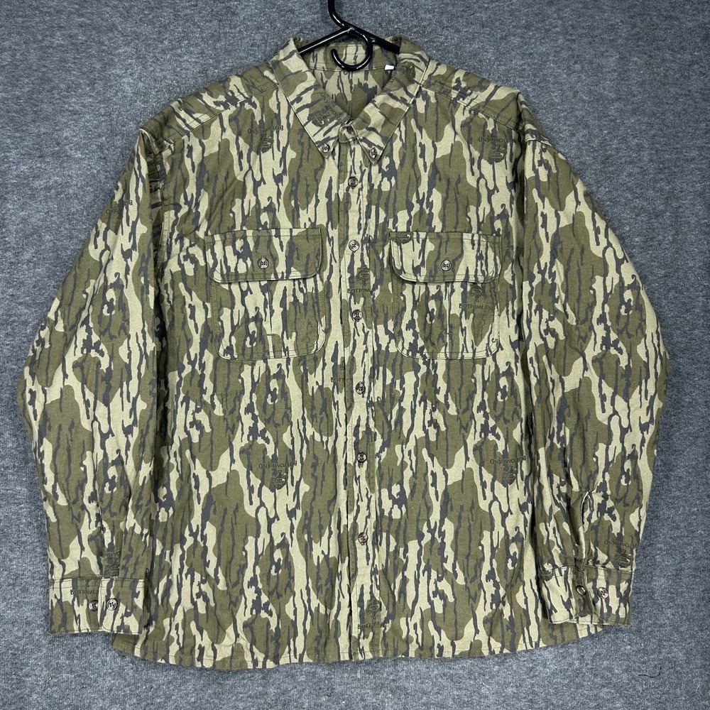 Vintage Mossy Oak Chamois Shirt Mens M Bottomland Camo Hunting Long Sleeve